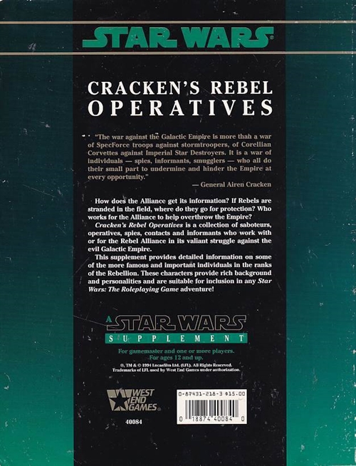 Star Wars D6 Crackens Rebel Operatives (B Grade) (Genbrug)